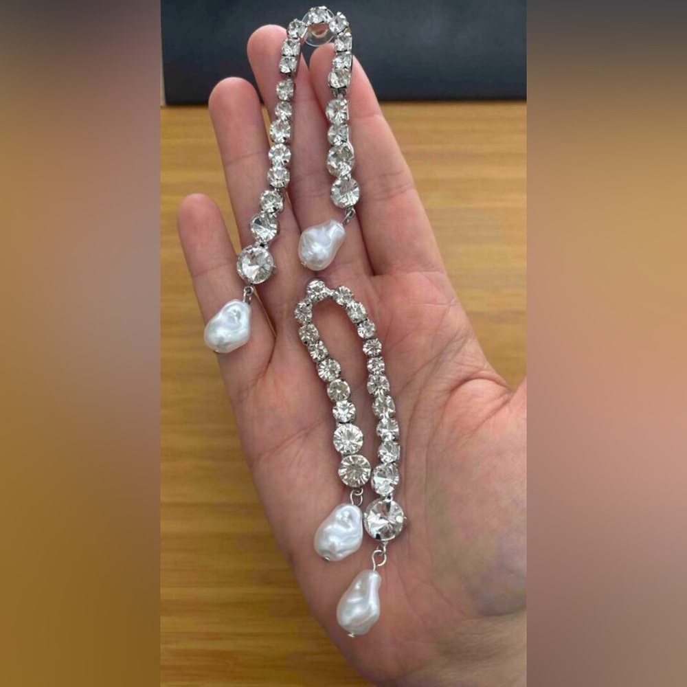 New Zara Rhinestone Crystal Drop Statement Earrings - Picture 9 of 16